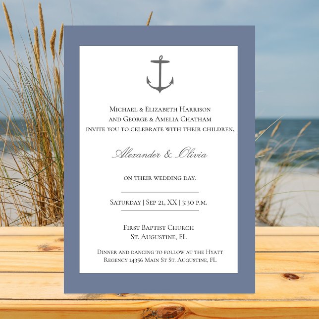 Invitation Mariage d'Ancres nautiques simple | Dusty Blue (Dusty Blue Simple Nautical Anchor Wedding Invitation)