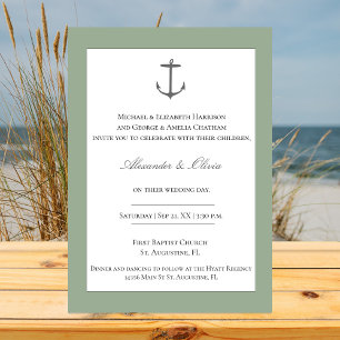 Invitation Mariage d'Ancres nautiques simple   Sage Green
