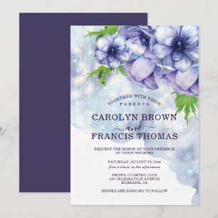 Invitation Mariage d'anémones florales violettes