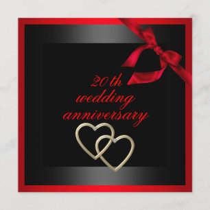 Invitation Mariage d'anniversaire Black & Red Heart Invitatio