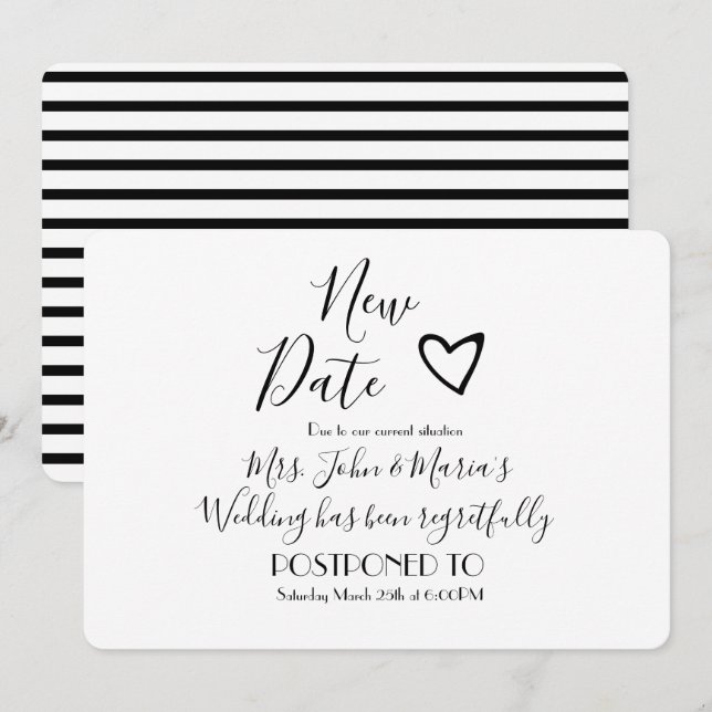 Invitation Mariage d'annulation de la nouvelle date moderne (Devant / Derrière)