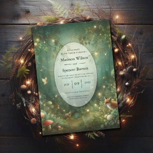 Invitation Mariage dans la Forêt Enchantée de Vert Émeraude