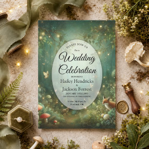 Invitation Mariage dans la Forêt Enchantée de Vert Émeraude
