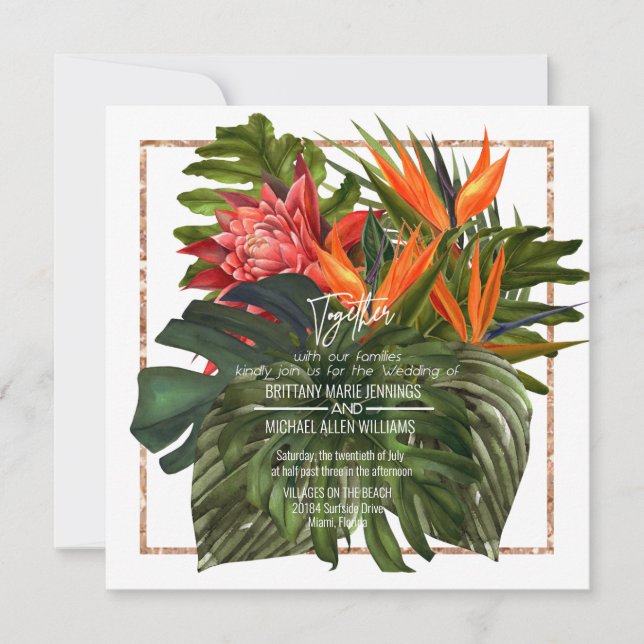 Invitation Mariage dans le carré botanique luxuriant de Tropi (Devant)