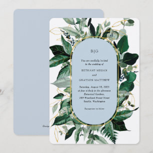 Invitation Mariage dans le jardin botanique moderne Dusty Blu