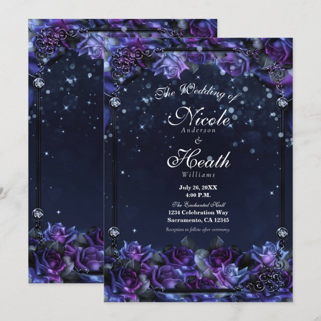 Invitation Mariage dans le jardin des Roses Imaginaires viole (Devant / Derrière)