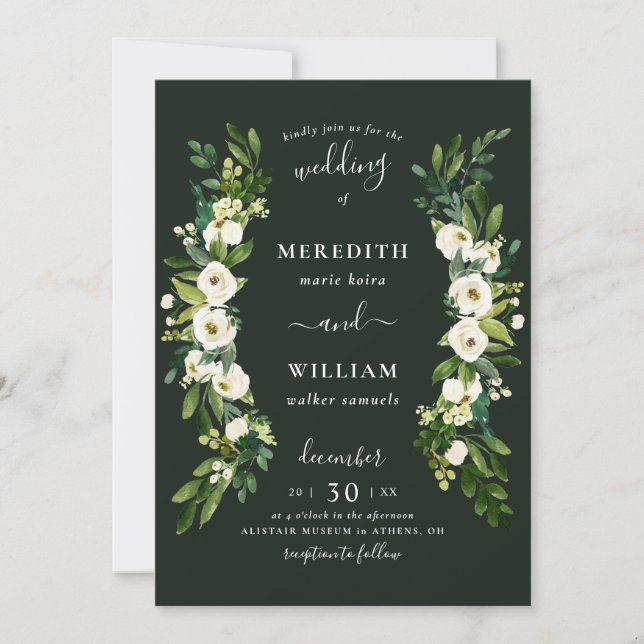 Invitation Mariage dans le jardin du Rose vert blanc (Devant)