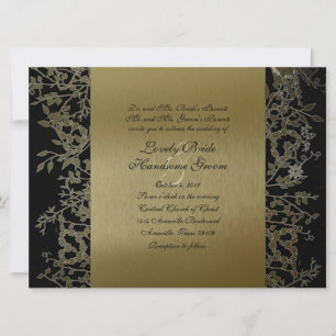 Invitation Mariage dans le jardin en métal d'or noir