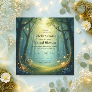 Invitation Mariage dans un Bois Enchanté et Ensolleillé d'Été