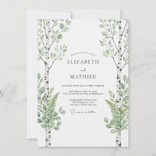 Invitation Mariage dans une forêt de bouleaux vert sauge
