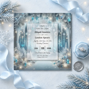 Invitation Mariage dans une forêt enneigée scintillante