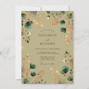 Invitation Mariage dans une forêt feutrée vert sauge