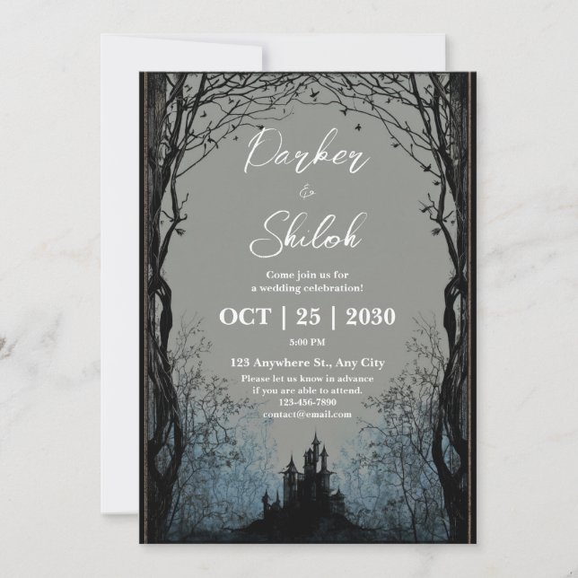 Invitation Mariage dans une forêt sinistre au Château gothiqu (Devant)