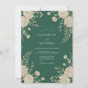 Invitation Mariage dans une forêt sombre vert chasseur