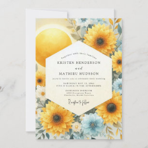 Invitation Mariage dans une prairie dorée de bleuet