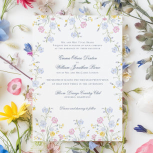 Invitation Mariage dans une prairie luxuriante de fleurs sauv