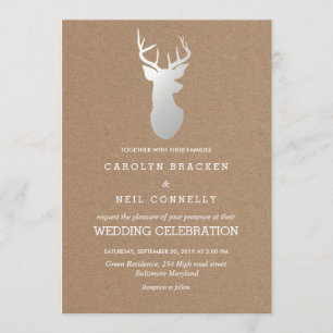 Invitation Mariage d'Antler argenté en papier Kraft Russe