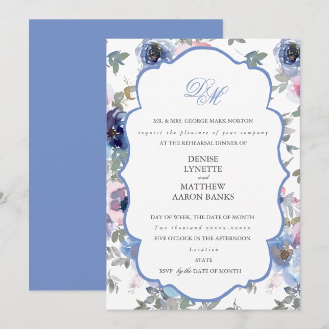 Invitation Mariage d'appel d'offres Set Cornflower Blue Invit (Devant / Derrière)