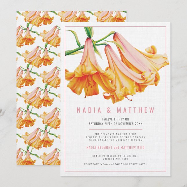 Invitation mariage d'aquarelle à fleurs de laine orange (Devant / Derrière)