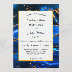 Invitation Mariage d'aquarelle Abstrait Blue Agate