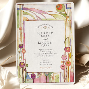 Invitation Mariage d'aquarelle Abstraite Art Nouveau Floral