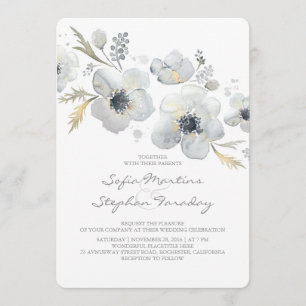 Invitation Mariage d'aquarelle Anemones Bouquet Vintage