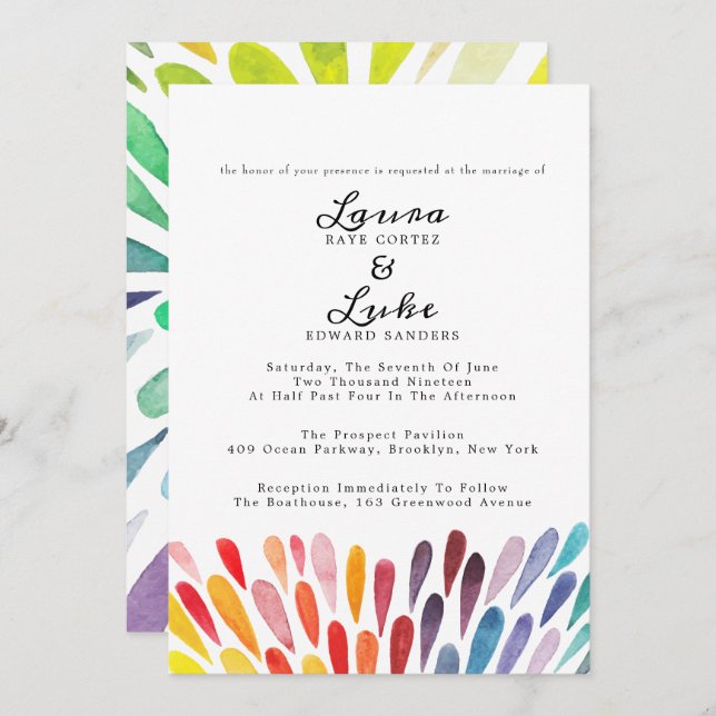 Invitation Mariage d'aquarelle arc-en-ciel (Devant / Derrière)