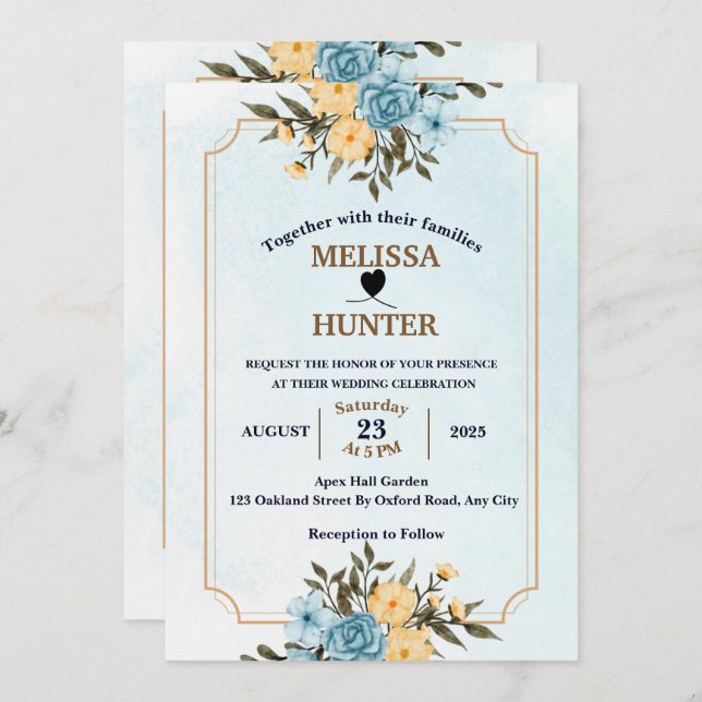 Invitation Mariage d'aquarelle blanc élégant (Devant / Derrière)