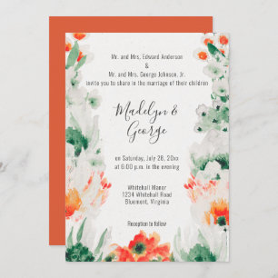 Invitation Mariage d'aquarelle blanc orange rustique