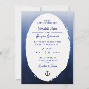 Invitation Mariage d'aquarelle bleu bleu blanc ovale