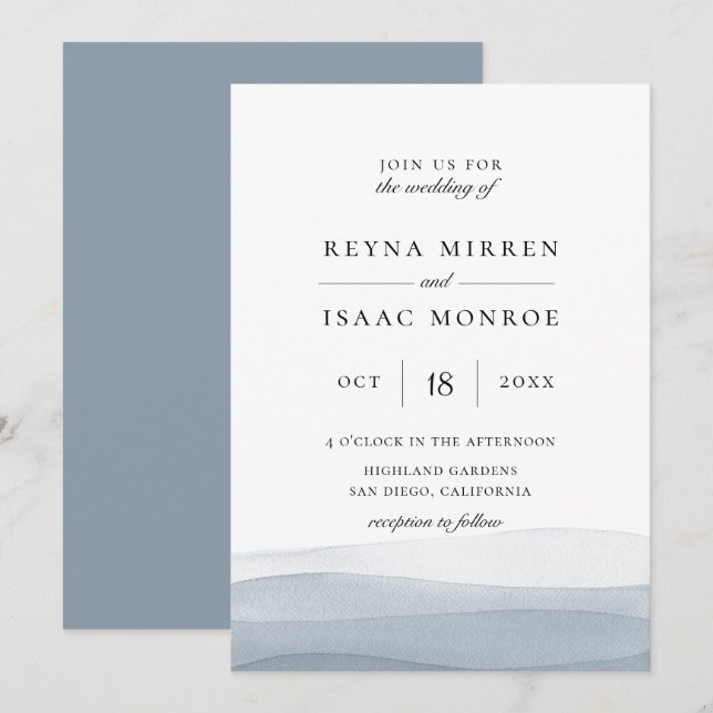 Invitation Mariage d'aquarelle bleu de trempage (Devant / Derrière)