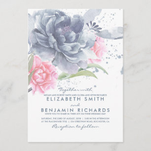 Invitation Mariage d'aquarelle bleu et rose