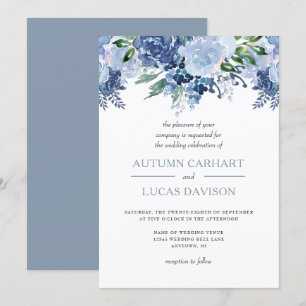 Invitation Mariage d'aquarelle bleu foncé