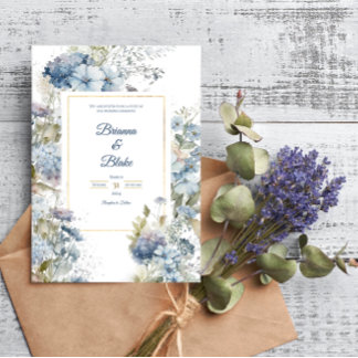 Invitation Mariage d'aquarelle bleu lavande romantique