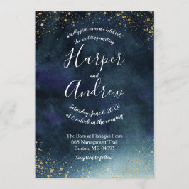 Invitation Mariage d'aquarelle bleu marine Starry Night