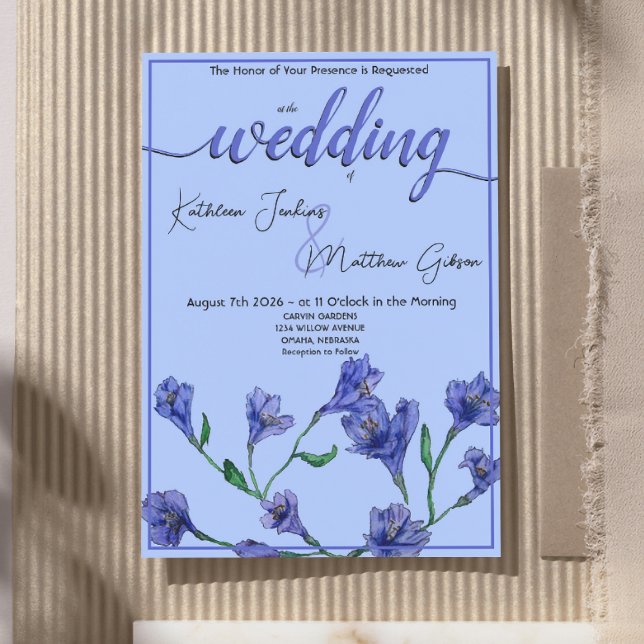 Invitation Mariage d'aquarelle bleu violet (Créateur téléchargé)