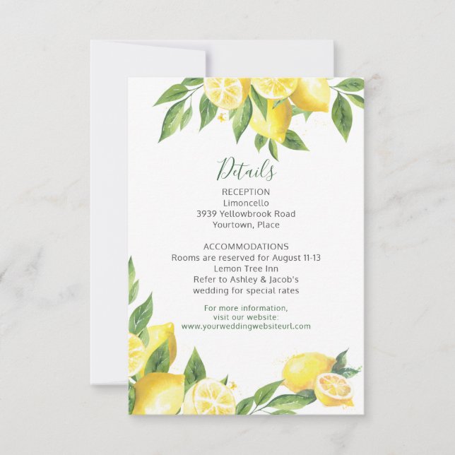 Invitation Mariage d'aquarelle citron Insérer Réception (Devant)