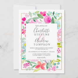 Invitation Mariage d'aquarelle couleur bleu rose
