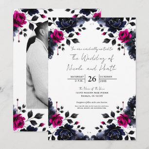 Invitation Mariage d'aquarelle couleur rose et bleu épais