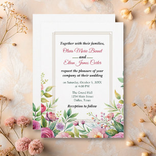 Invitation Mariage d'aquarelle couleur rose rose-bleu