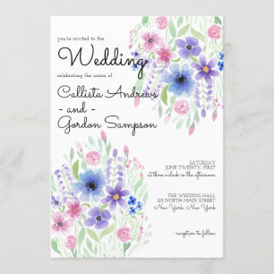 Invitation Mariage d'aquarelle couleur rose violet