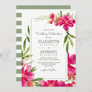 Invitation Mariage d'aquarelle couleur verte Fuchsia