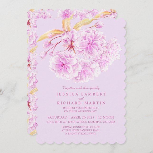 Invitation Mariage d'aquarelle couleur violet clair (Devant / Derrière)