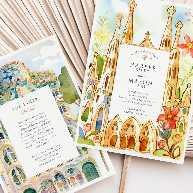 Invitation Mariage d'aquarelle de Barcelone Gaudí (Créateur téléchargé)