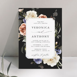 Invitation Mariage d'aquarelle de cadre de jardin Floral Noir