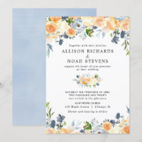 Mariage d'aquarelle de corail et de fleurs bleues