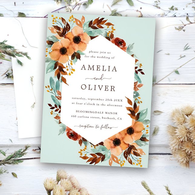 Invitation Mariage d'aquarelle de couleur verte rustique (Créateur téléchargé)