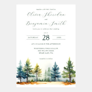 Invitation Mariage d'aquarelle de forêt rustique