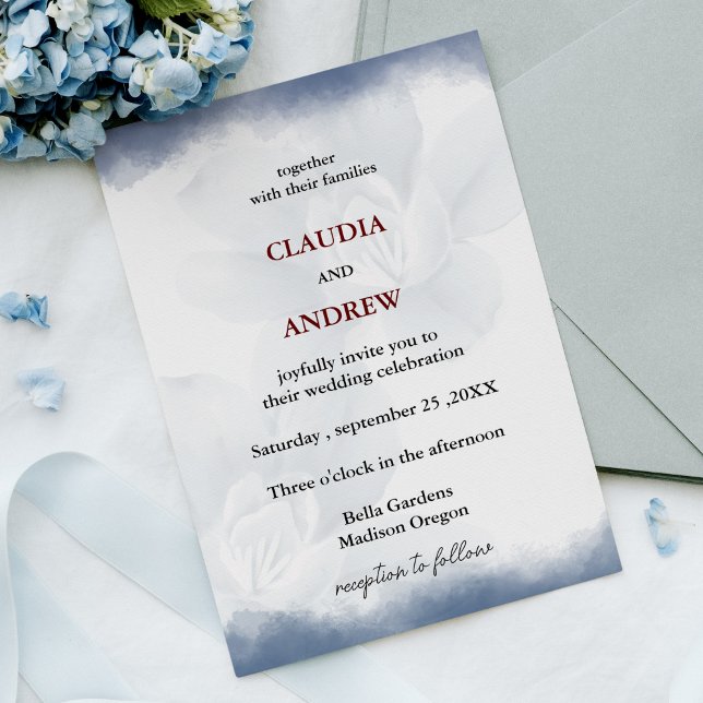 Invitation Mariage d'aquarelle de la flore bleu-poussiéreux (Créateur téléchargé)