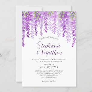 Invitation Mariage d'aquarelle de la glycine florale pourpre